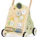 Wooden Baby Push Walker and Toddler Pull Learning Activity Toy - Develop Motor Skills & Creativity - Multiple Activities Center for 1-3 Years Old Boys and Girls