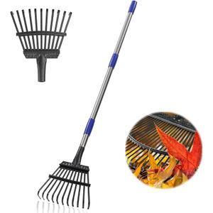 Garden Rake -Small Leaves Rakes for Gardening - 11 Metal Tines 8.5" Wide - 78" Long Handle Leaf Rakes for Lawns Heavy Duty for Yard Lawn Shrub Garden Beds (silver)