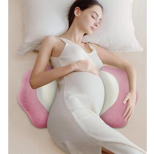 Pregnancy Pillows for Sleeping, Memory Foam Maternity Pillow Support for Back Belly HIPS, Adjustable Travel Wedge Pillow for Pregnant Women, Side Sleeping Pregnant Pillows with Velvet Cover (Material Type Velvet, Pink)