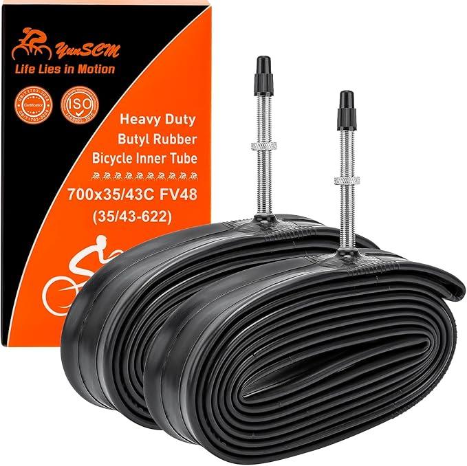700C Heavy Duty Bike Tubes 700x35C/38C/40C/43C FV48 Presta Valve (35/43-622) 700C Bicycle Inner Tubes Compatible with 700 x 35C 700x36C 700x37C 700x38C 700x40C 700x42C 700x43c Bike Tire Tubes 2-PCS