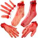 Sumind 9 Pcs Halloween Severed Hands Feet Decorations Set Bloody Broken Body Parts Halloween Props Scary Fake Foot Fingers Arm Dead Body Parts for Haunted House Halloween Party Decorations