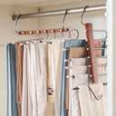 Pants Hangers Space Saving, 4 Packs Wooden Closet Organizer, Anti-Slip Design Leggings Hanger, Multi-Layer Clothing Pant Rack for Jeans, Trousers, Skirts, Scarves & Slacks
