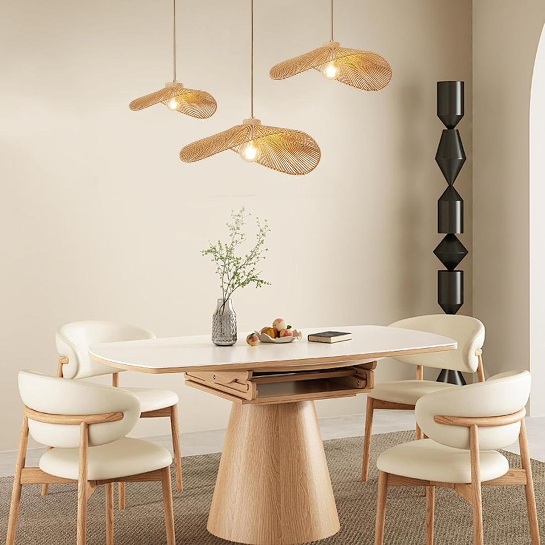 Rattan Hanging Lamp Boho Pendant Light Fixture Modern Style Hanging Light Bohia Natural Bamboo Handmade Hanging Lighting Set of 3 (14"+19.7"+23.6"-3pcs)
