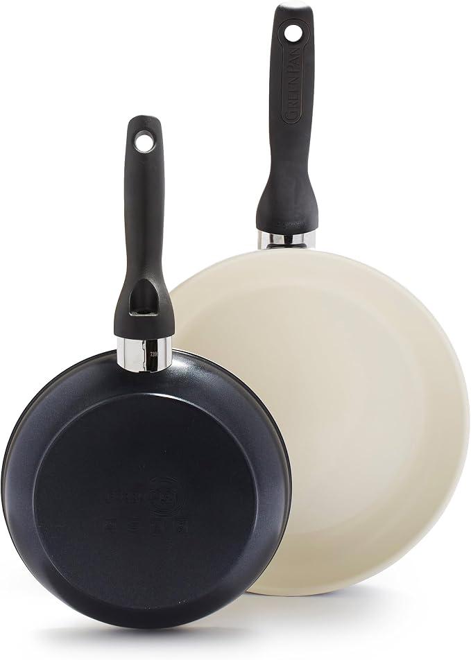 GreenPan Rio 8" and 10" Frying Pan Skillet Set, PFAS-Free, Healthy Ceramic Nonstick Cookware, Stay-Cool Bakelite Handles, Dishwasher Safe, Easy Clean, Durable Performance, Black