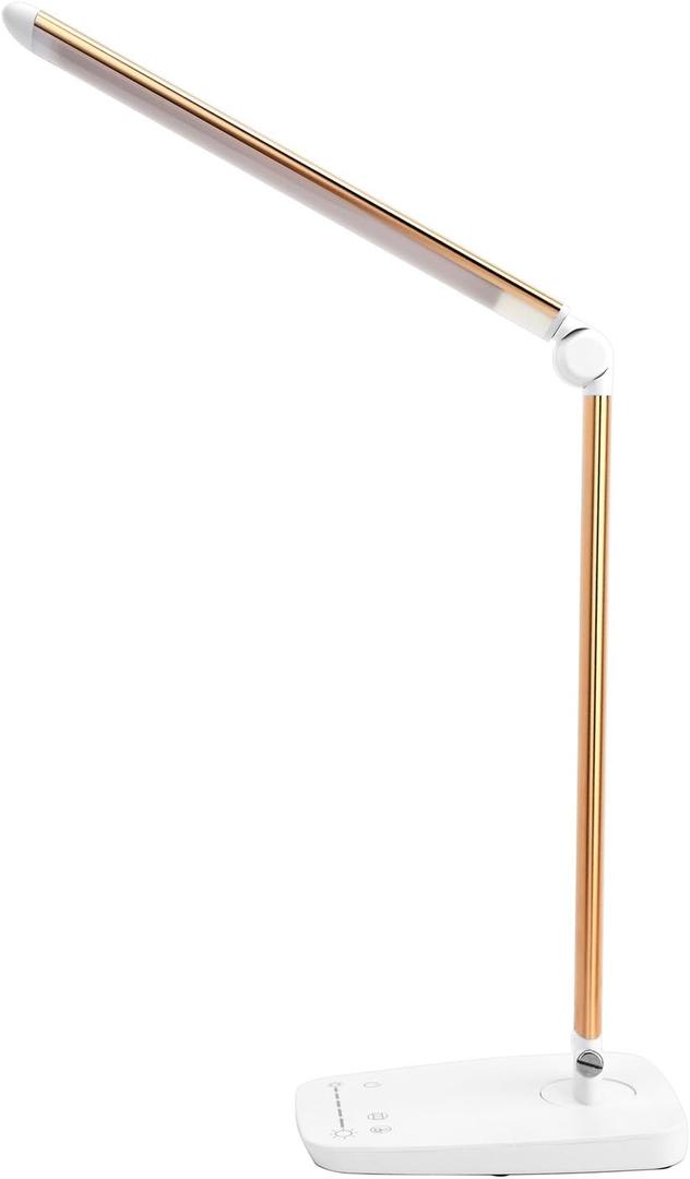 Lichamp Dimmable LED Desk Lamp with USB Charging Port, Touch Control Foldable Gooseneck Free Rotation Adjustable Eye Care Table Lamp, Bedside Reading Light with UL AC Adapter (Pink Gold)