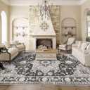 Washable Oriental Area Rug - 9x12 Rugs for Living Room Soft Carpet for Bedroom Waterproof Floral Distressed Indoor Stain Resistant Non-Shedding Floor Carpets (Black, 9x12)
