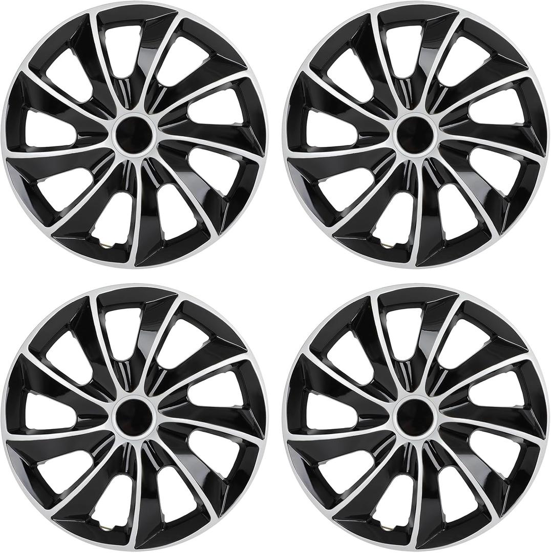 ECCPP OEM Replacement Full Lug Skin Durable-Modern & Stylish 4PC Set 15 Inch Hubcap Wheel Cover Auto Tire Replacement Exterior Cap-Snap On Hubcap (Gloss Black & Silver)