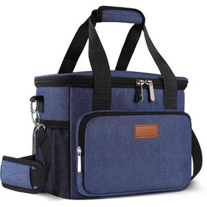 Femuar Lunch Bags for Women/Men, Insulated Lunch Bag for Work Office Picnic - Large Lunch Cooler Bag Leakproof Lunch Box with Adjustable Shoulder Strap for Adults - Blue(15L)