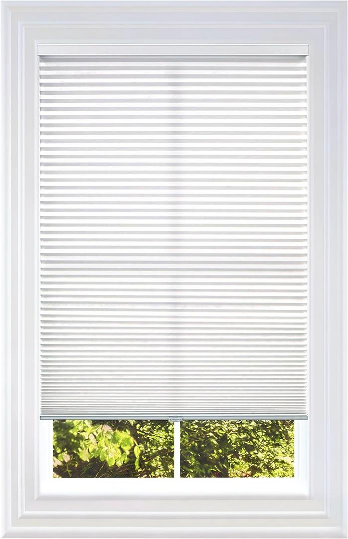 BlindsAvenue Cellular Honeycomb Cordless Polyester Shade, 9/16" Single Cell, Light Filtering, White, Size: 30" W x 48" H