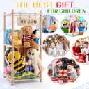 GLDZI Stuffed Animal Storage Zoo, Wooden Stuffed Animal Organizer with Elastic Cords for Boys Girls, Space Saving Toy Plushies Storage Holder for Playroom, Bedroom, Living Room (Burlywood, Small)