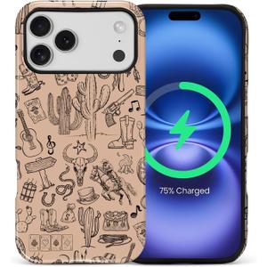 Magnetic Case for iPhone 17 Pro Max,Compatible with MagSafe Vintage Cowboy Western Style Design Hybrid Dual Protection Silicone + Hard PC Shockproof Full Body Cover Case for Men Women