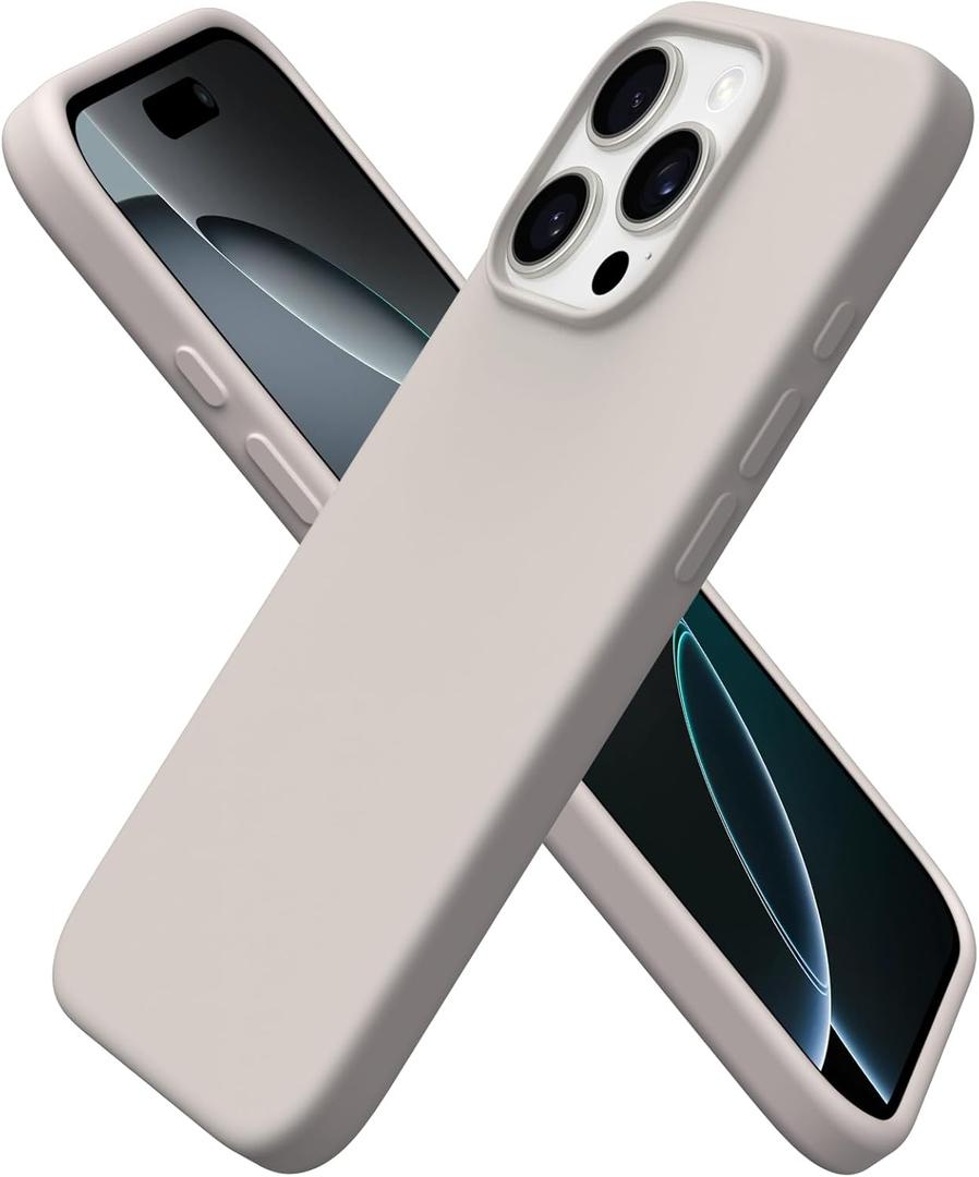 ORNARTO Compatible with iPhone 16 Pro Case 6.3", Slim Liquid Silicone 3 Layers Soft Gel Rubber Shockproof Protective Cover with Anti-Scratch Microfiber Lining-Stone Gray