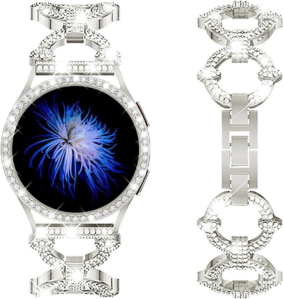Mesime Bling Bands Compatible with Samsung Galaxy Watch 8/7 40mm 44mm, 20mm Stylish Replacement Strap Galaxy Watch 8/7 Band with Rhinestone Protective Case for Women (Starlight)