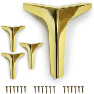 Gold Metal Furniture Legs, 7 Inch Set of 4, Heavy Duty Triangle Feet with Pads and Screws, Replacement for Sofa Cabinet Couch Chair Dresser