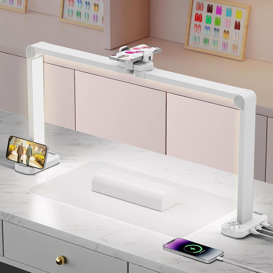iVict Nail Desk Lamp, 34" Nails Tech Light with Phone Stand, 0-100% Adjustable Brightness, 3000K-6000K Color Temperature Led Desk lamp for Nail, Tattoos, Eyebrows, Beauty