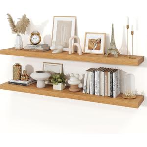 Floating Shelves for Wall, 9.3" Deep Wall Mounted Wood Shelves for Bathroom, Bedroom, Living Room, Kitchen, Hanging Shelf for Books/Storage/Room Decor (Oak, 55"), Set of 1