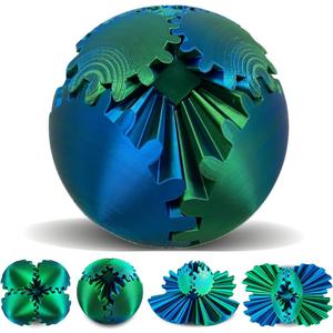 Gear Sphere, 3D Printed Gearsphere - The Steampunk Whirling Wonder Fidget Gear Ball, Gearsphere Cube Fidget Toy for Office and Home, Stress Relief Cool Stuff Toys Gift for 3+ Kids Adult (Green)