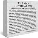 Inspirational Quote the Man in the Arena Wood Box Sign, Motivational Office Gifts for Men Coworker Employee Friend, Motivational Office Wall Art Rustic Wooden Sign for Desk Shelf Table Decor
