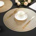 Round Placemats Set of 8, 15 Inch Vinyl Placemats Hollow Out Washable and Wipeable Gold Circle Place Mats Dining Table Mats for Anniversary Dinner Kitchen Decorations