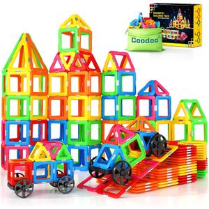 Coodoo Magnetic Tiles with 2 Cars Toys for 3 4 5 6 7 8+ Year Old Boys Girls, Magnetic Blocks Building Set for Toddlers STEM Creativity Educational Toys for Kids Age 3-6