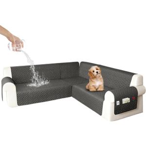 Waterproof Corner Sectional Couch Cover for Dogs L Shape Modular Sectional Sofa Cover U Shaped Sofa Slipcovers Soft Fabric Furniture Protector Washable (Small, Dark Grey)