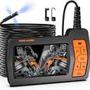 Triple Lens Sewer Camera with 50ft, 5" IPS Screen Borescope with Light, 1080P HD Endoscope IP67 Drain Pipe Snake Drain Camera, 32G Card Semi-Rigid Cable for Plumbing Inspection + Case