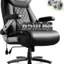 Large Big and Tall Office Chair 650lbs with Thick Spring Cushion, 5D Flip Arm Ergonomic Executive Office Chair Adjustable Lumbar Airbag&Extra Wide, Comfy Padded Heavy Duty Game Chair Dual Rubber Wheel
