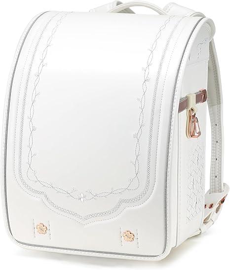 IwaiLoft Ransel Randoseru Backpack with Automatic Satchel for Girls, Japanese School Bag Embroidery PU Bookbag for Women (Morocco White)