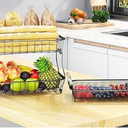 GACONPT 3 Tier Fruit Basket Bowl with 2 Banana Hangers for Kitchen Counter, Vegetable Countertop Produce Storage Holder, Large Capacity Metal Wire Fruits Stand Organizer for Onion Potato Bread Snack White