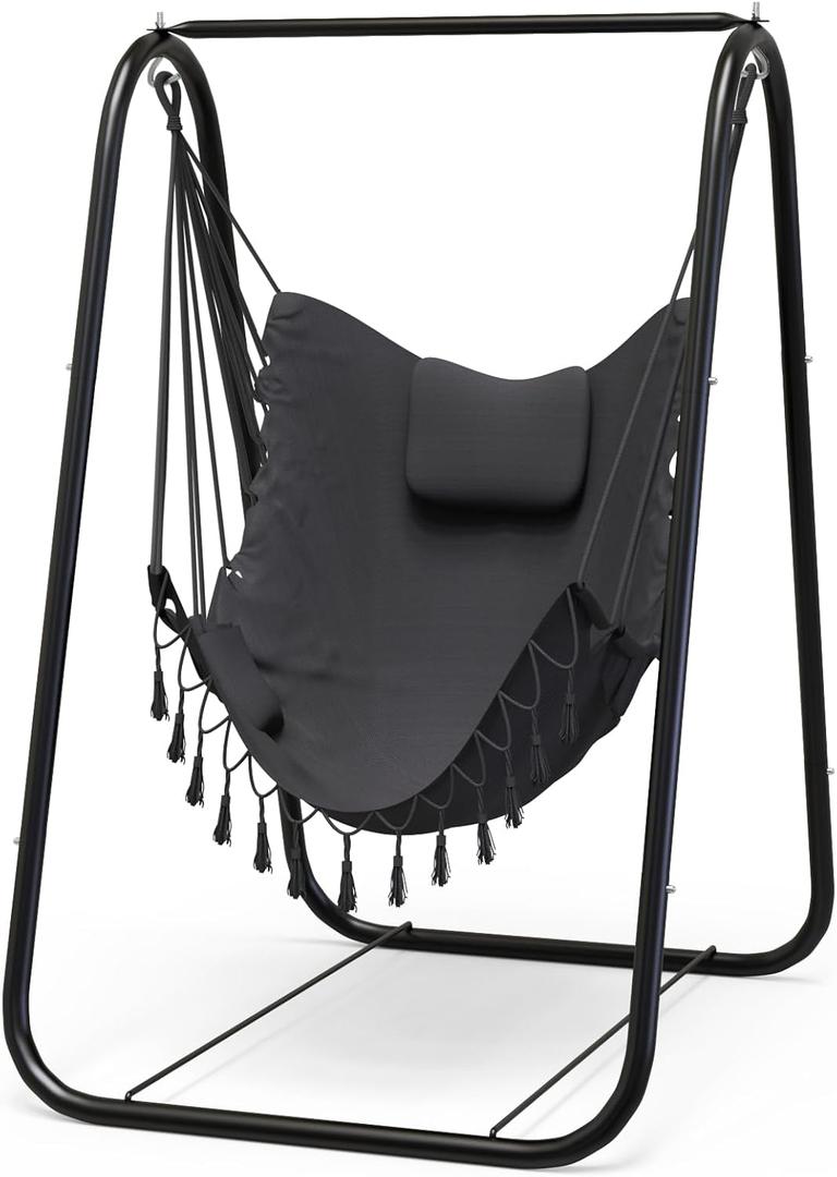 G TALECO GEAR Hammock Chair with Stand, Heavy-Duty and Rustproof Hanging Chair with Stand, Hammock Swing Chair Stand, for Indoor Outdoor Patio Yard Garden Porch (Grey)