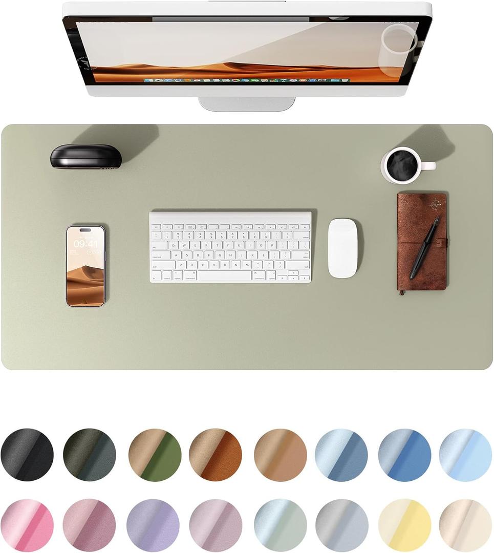 YSAGi Leather Desk Protector, Office Mat, Large Mouse Mat, Non-Slip PU Leather Blotter, Laptop Desk, Waterproof Writing Pad for Office and Home (Sage Green, 23.6" x 13.8")