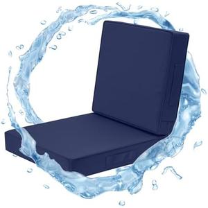 Wellsin Outdoor Cushions for Patio Furniture, Waterproof Outdoor Seat Cushions with Ties and Handle, Outdoor Cushions 24 X 24, Outdoor Deep Seat Cushions with Removable Cover, Navy