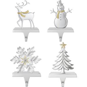 Christmas Stocking Holders Hangers Hooks of 4 Stocking Holder for Mantel Fireplace Mantle (Sliver)