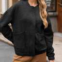 Tankaneo Womens Bomber Jackets Lightweight Zip Up Fashion Cute Jacquard Coats Fall Varsity Jacket (Black)