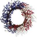 22 Inch 4th of July Wreath Independence Day Wreaths for Front Door Patriotic Wreath with Red White Blue Berries for July Fourth Memorial Day