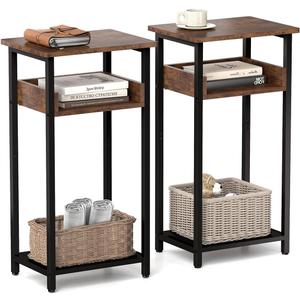 Tall Side Table Set of 2, 30 inch High End Table, Small Entryway Table, Bedside Table for Living Room, Bedroom, Office, Rustic Brown