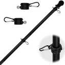 HOOSUN 6 FT Flag Pole Kit with 2 Rotating Rings and Flag Pole Clips,Flag Poles for Outside House,Black Stainless Steel Adjustable Pole for Commercial Or Residential