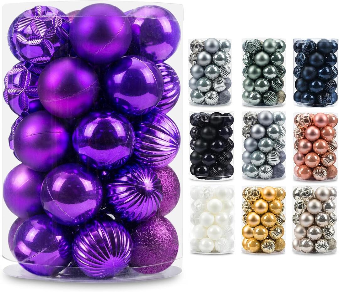 AMS 2.36''/60mm 34ct Christmas Ball Large Ornaments Party Decorations Shatterproof Festival Pendant Hangings for Xmas Tree Decor (60mm, Purple)