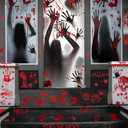 Wohohoho 11 Sheets/202 Pcs Bloody Halloween Decorations Set. 2 Giant Spooky Door Cover, 6 Sheets Horror Window Clings, 3 Sheets Scary Floor Stickers, Halloween Party Wall Decal Bedroom Inside Decor