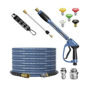 Pressure Washer Gun and Hose Kit, 4800PSI Steel-Braided & Durable - Flexible & Kink-Resistant Power Washer Hose 100 FT with 3/8" Swivel Quick Connector and M22 14mm Adapters Replacement (Gray)