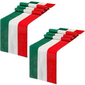 Kingdder 2 Pcs Italy Table Runner Italian Themed Party Decoration 13" x 72" Linen Red Green and White Striped Table Runner for Home Kitchen Dining Room Dinner Home Decor