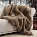 EVERGRACEHOME Luxury Soft Faux Chinchilla Fur Throw Blanket for Couch, Warm Thick Heavy Winter Throw Blanket 1220GSM for Bed, Fluffy Cozy Mink Blanket with Reversible Velvet, Brown Sable, 50"x60"