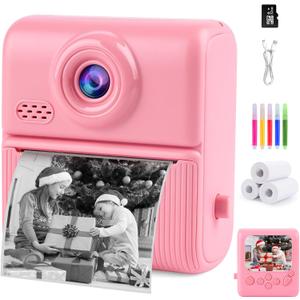 Kids Instant Print Camera,1080P Digital Camera for Kids with 32GB Card, for Grandkids,4 6 7 8 9 10 Year Old Girls Boys Birthday Gifts, Instant Print Toys for Girls 6-8 8-10 (Pink)