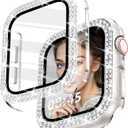 Bling Case with HD Screen Protector Women Compatible with Apple Watch 40mm Diamond Protective Face Cover PC Frame Protector for iWatch Series 4/5/6/SE Clear