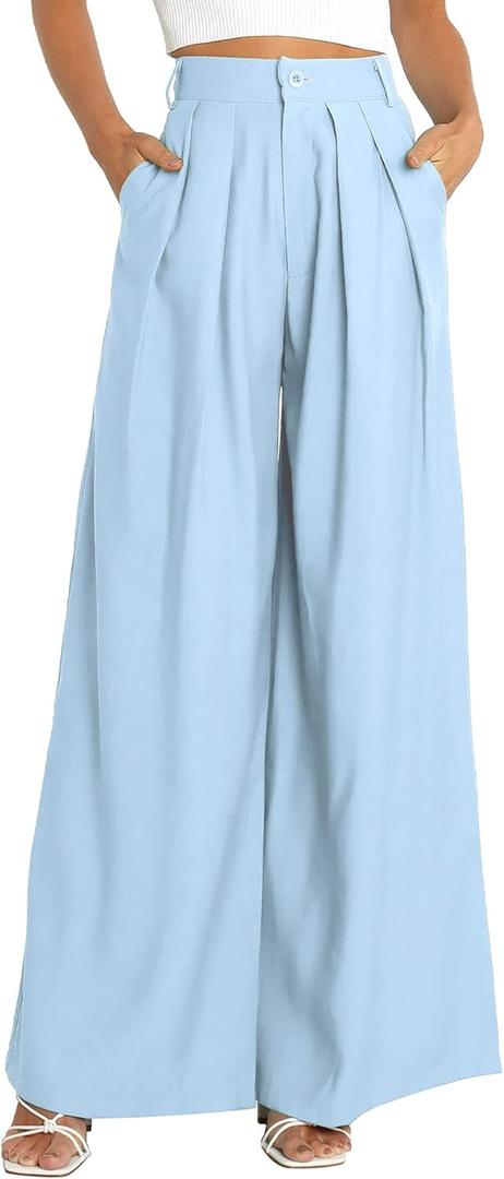 Women's High Waist Casual Wide Leg Palazzo Pants, Dress Pants for Women, Work Pants with Pockets for Women Office. (8, Light Blue)
