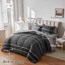 Flysheep Ombre Boho Striped Bed in a Bag 7 Pieces Queen Size, White Striped on Black Dark Gray Comforter Sheet Set (1 Comforter, 1 Flat Sheet, 1 Fitted Sheet, 2 Pillow Shams, 2 Pillowcases)