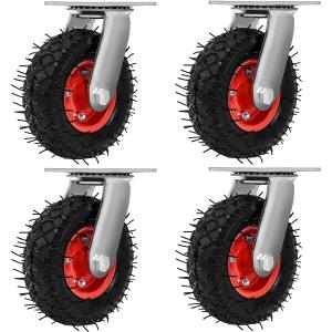 4 Pack 6" inch Swivel Pneumatic Air Caster Wheels, Knobby Tread Tire, Swivel Industrial, Heavy Duty, Farm Cart Lawn & Garden Wheels