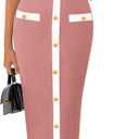 KIRUNDO Women's Semi Formal Business Casual Midi Dress 2025 Spring Summer Knit Color Block Button Work Office Dresses (Medium, Pink)