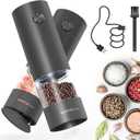 SIMPLETASTE Electric Salt and Pepper Grinder Set Rechargeable with LED Light and Dust Cover, Automatic Pepper Mill Shakers with Adjustable Coarseness, One Hand Operation for Kitchen, Dining, Gifting (Black)