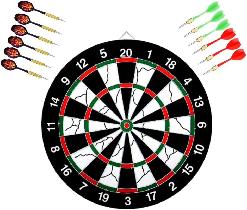 Flocking Dart Board Set,Double-Sided Dart Board with 12pcs Steel Tip Darts-Lightweight Bristle Dartboard-Multiplayer Party Games